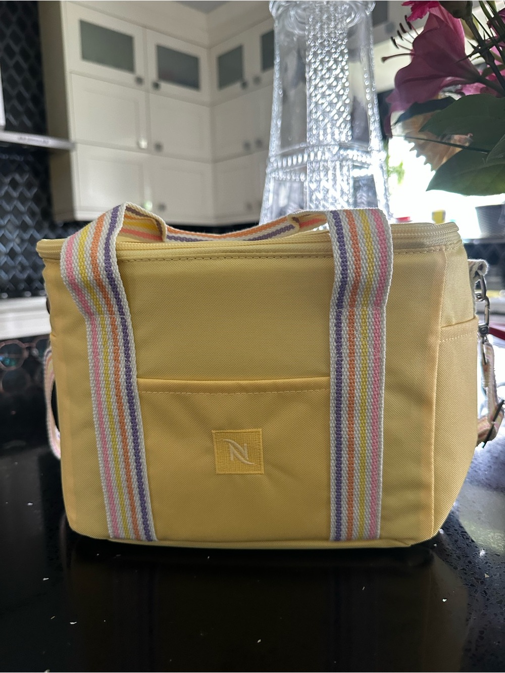 Nespresso Yellow Insulated cooler Bag with Striped Handles